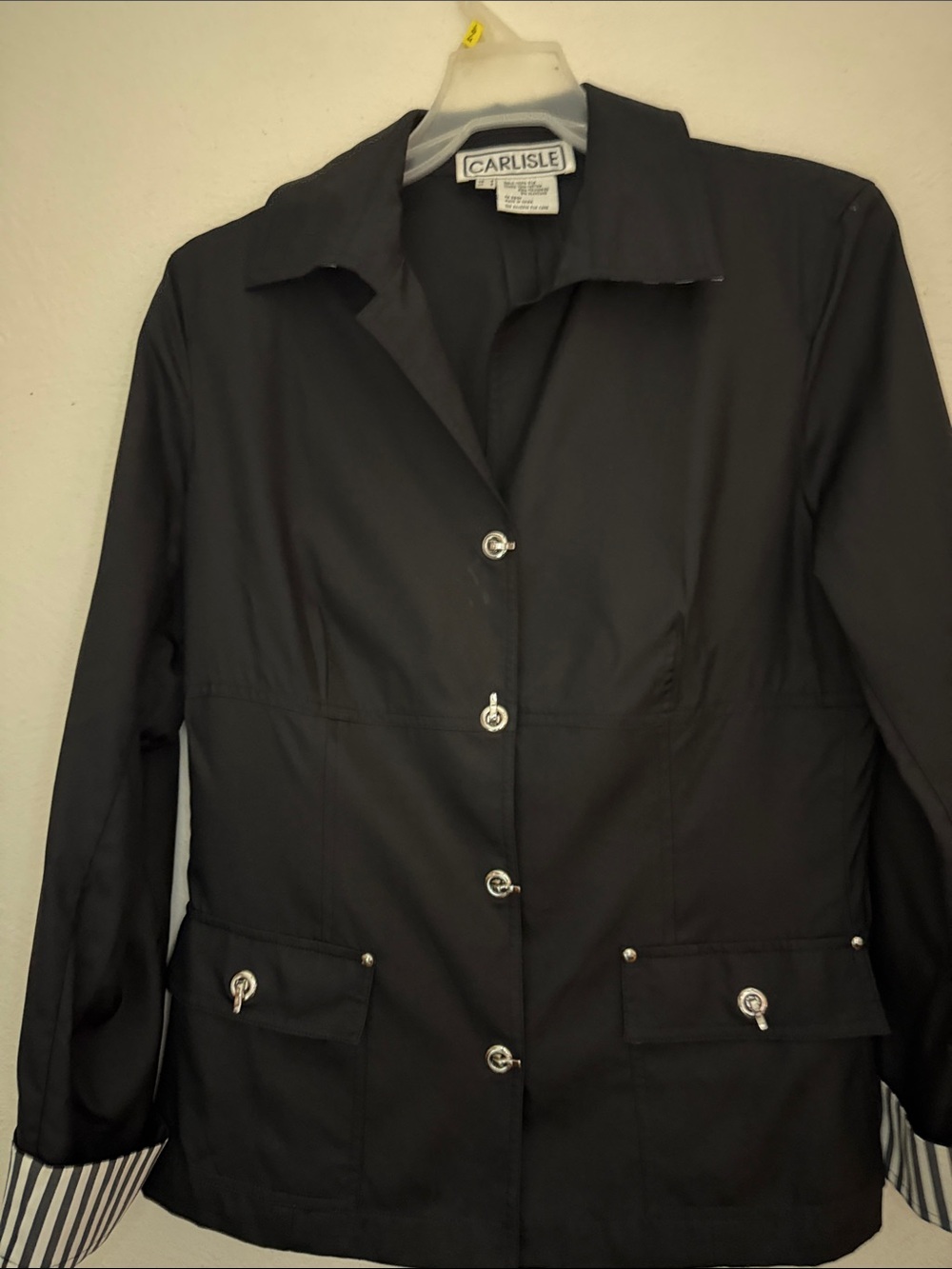 Carlisle Black 100 percent silk silver Button-Front Blazer Jacket
